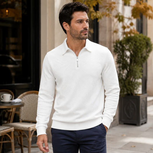 Men’s Textured Half Zip Polo Sweater