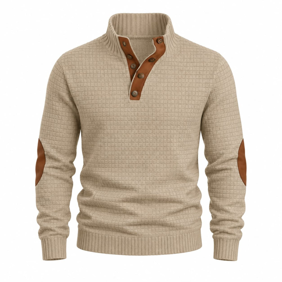 Men’s Textured Button Mock Neck Sweater