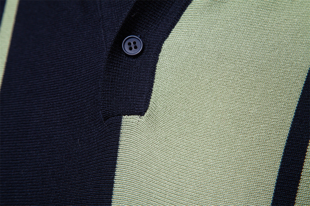 Men's Colorblock Striped Knit Polo Shirt