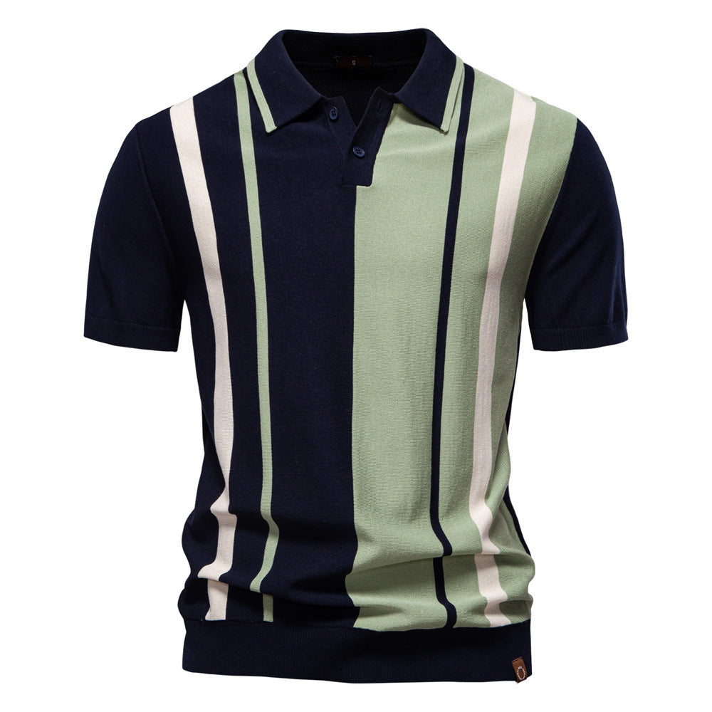 Men's Colorblock Striped Knit Polo Shirt