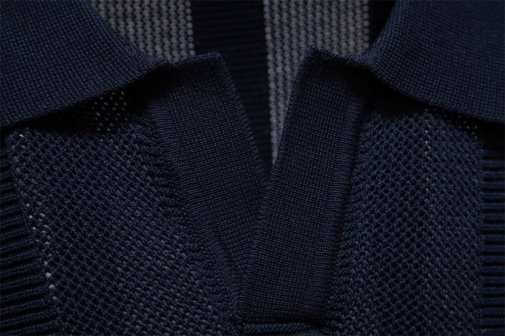 Men's Vertical Stripe Knit Polo Shirt