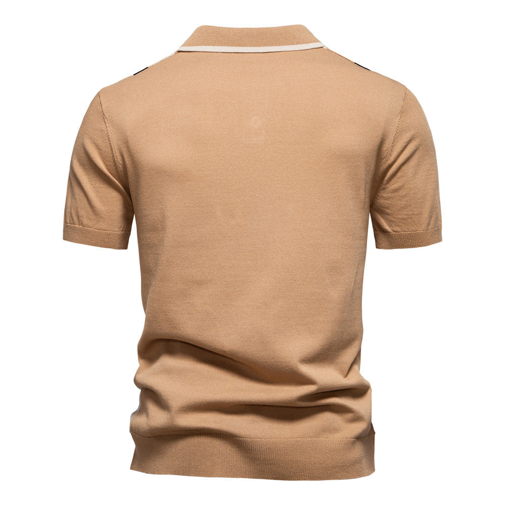 Men's Colorblock Striped Knit Polo Shirt