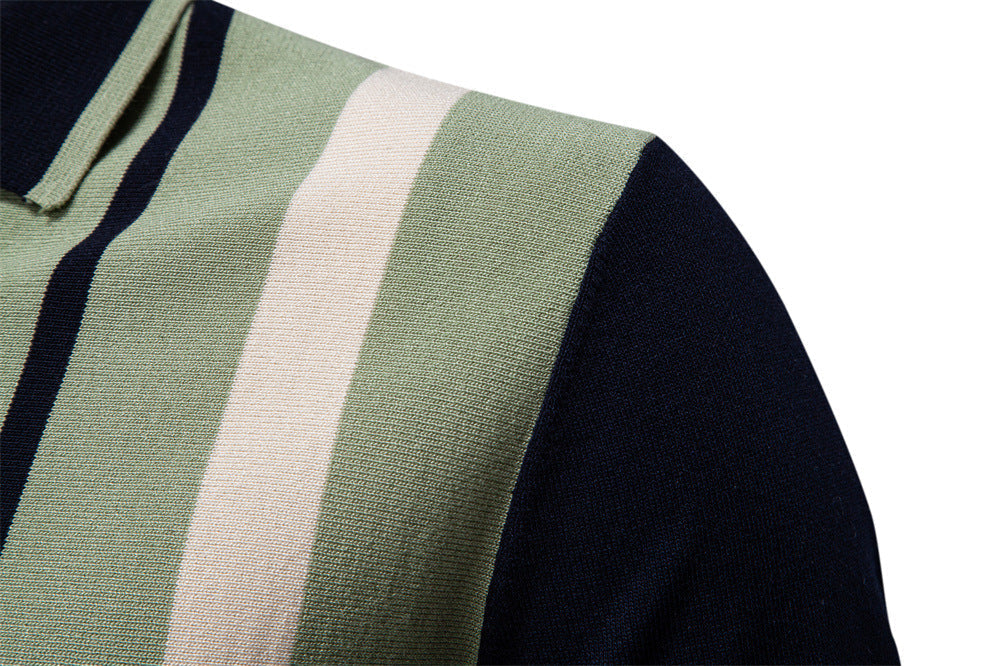 Men's Colorblock Striped Knit Polo Shirt
