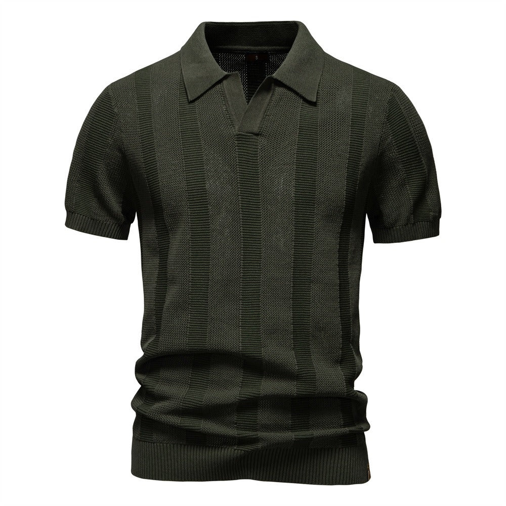 Men's Vertical Stripe Knit Polo Shirt