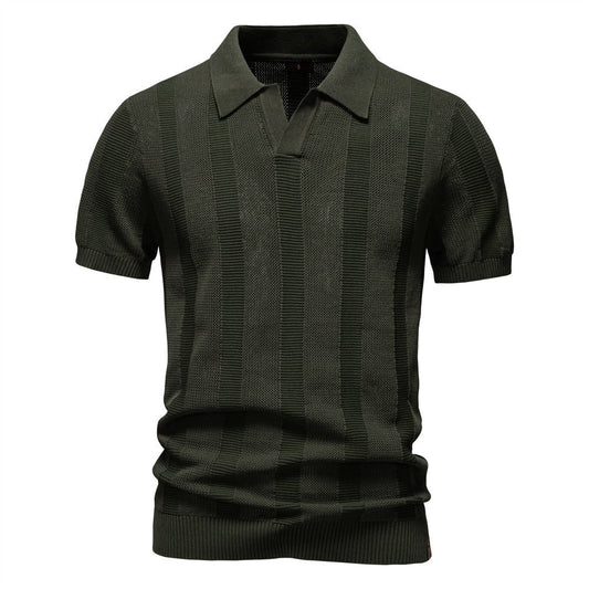 Men's Vertical Stripe Knit Polo Shirt