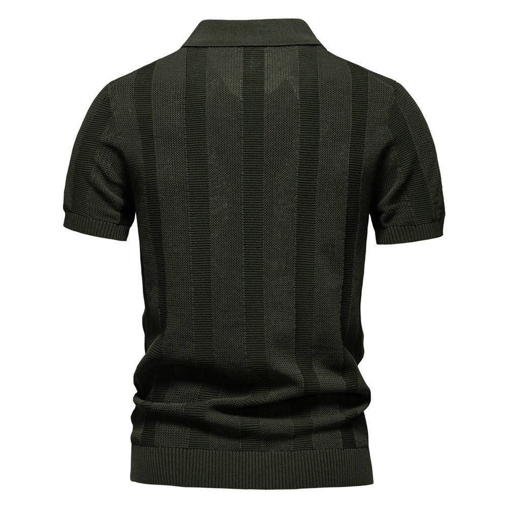 Men's Vertical Stripe Knit Polo Shirt