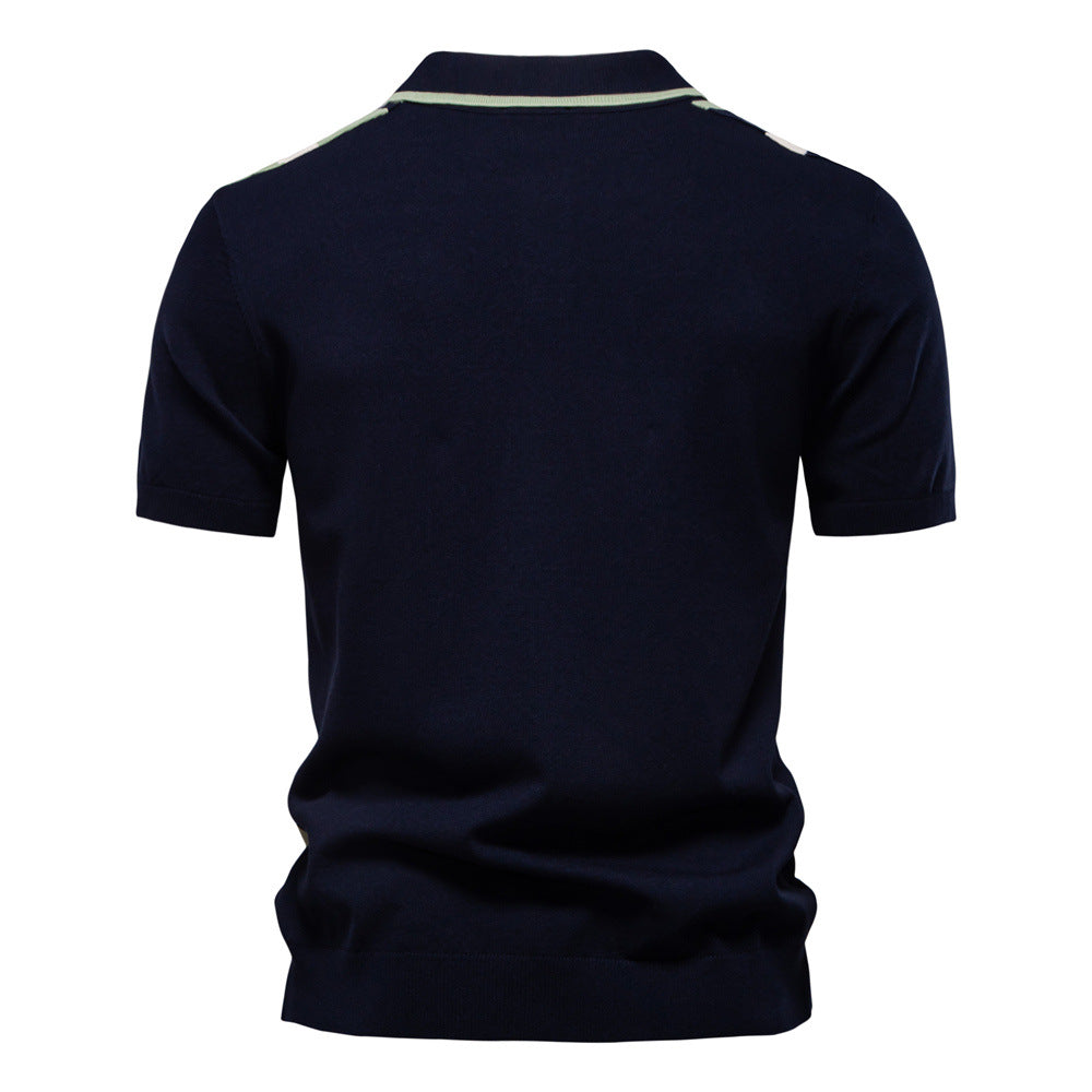 Men's Colorblock Striped Knit Polo Shirt