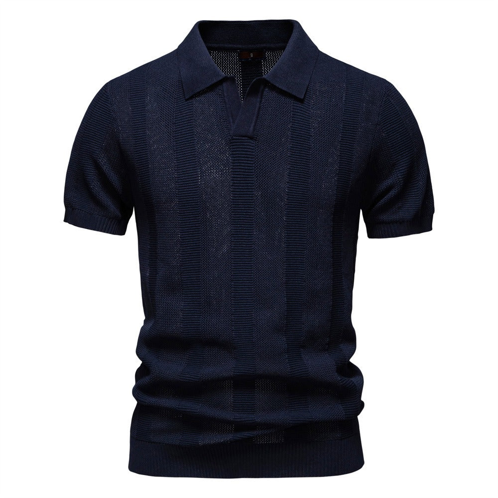 Men's Vertical Stripe Knit Polo Shirt
