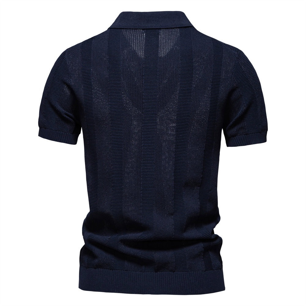 Men's Vertical Stripe Knit Polo Shirt
