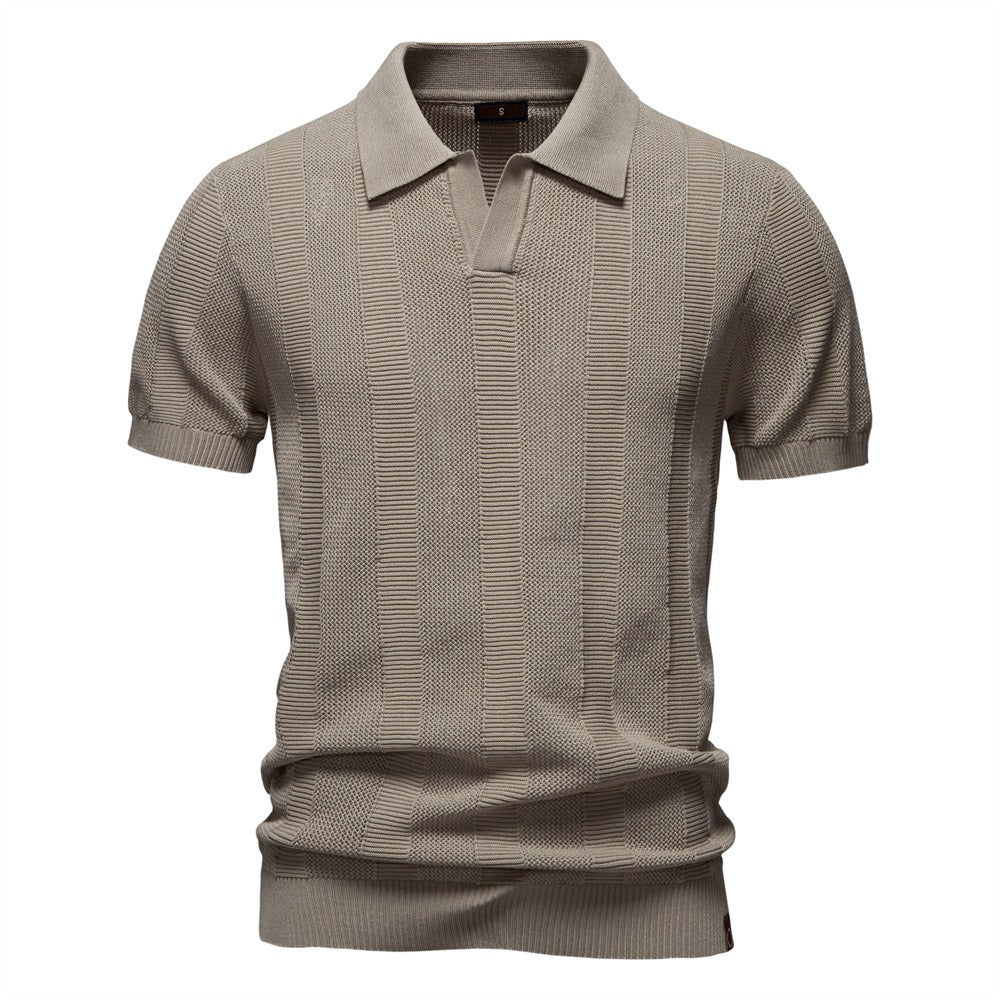 Men's Vertical Stripe Knit Polo Shirt