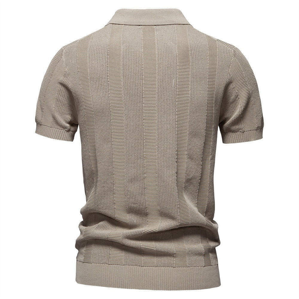 Men's Vertical Stripe Knit Polo Shirt