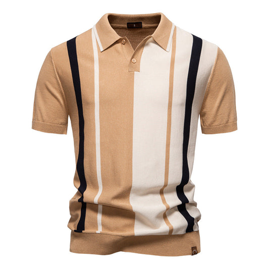 Men's Colorblock Striped Knit Polo Shirt
