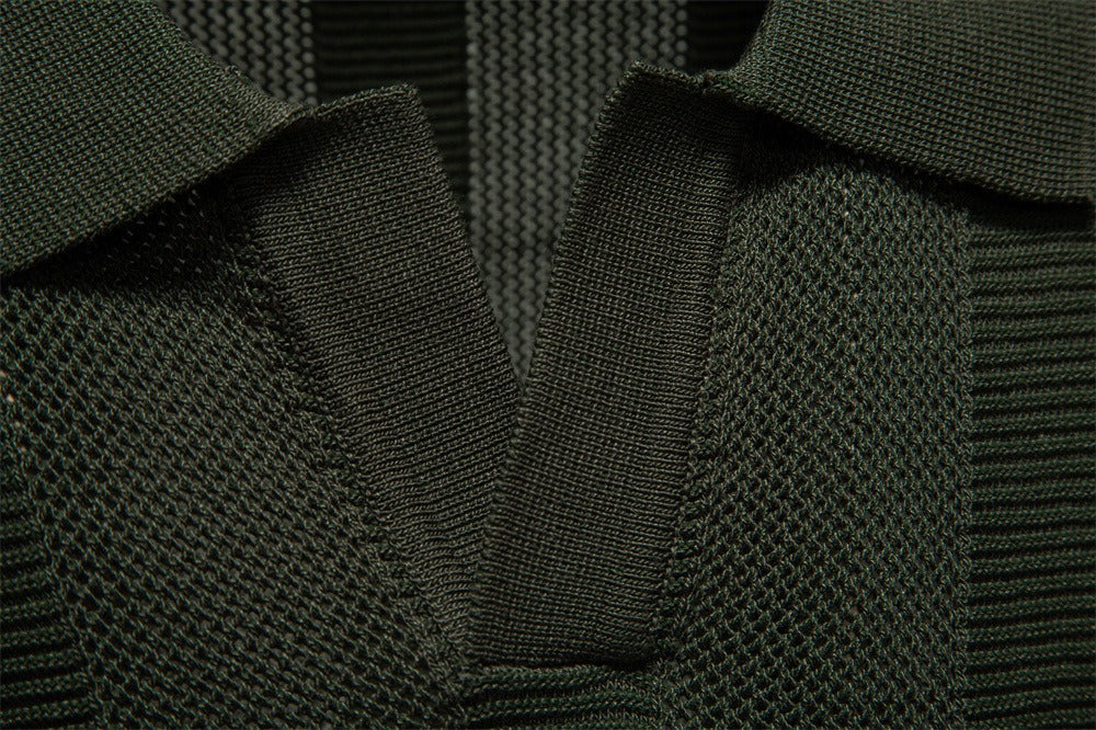 Men's Vertical Stripe Knit Polo Shirt