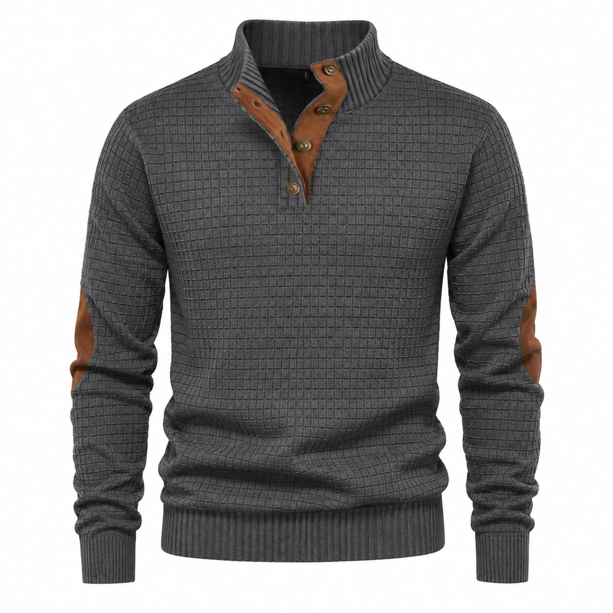 Men’s Textured Button Mock Neck Sweater