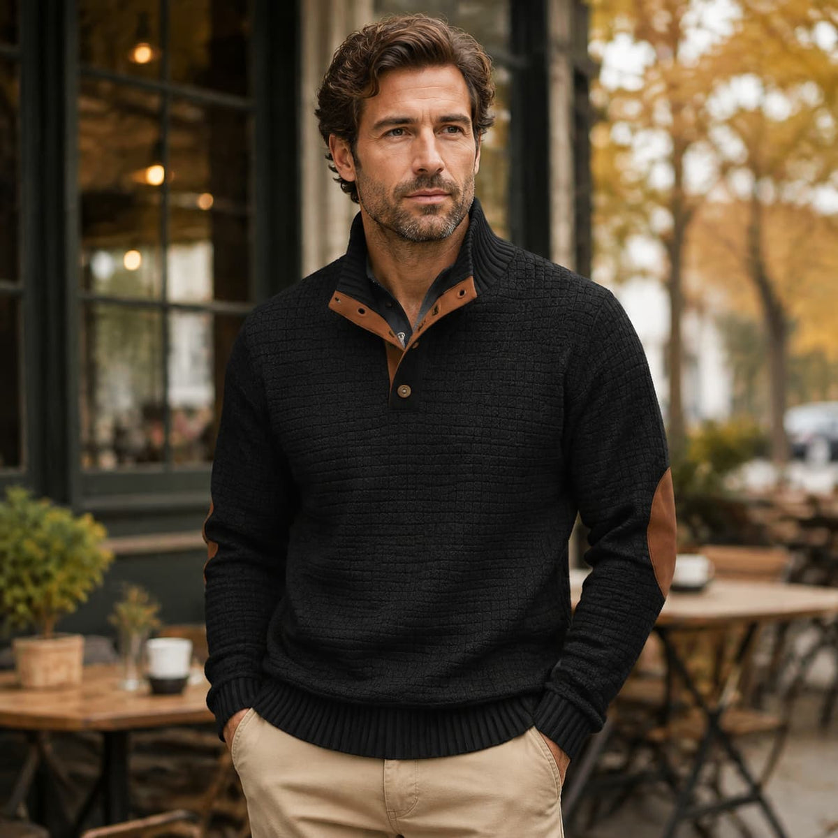 Men’s Textured Button Mock Neck Sweater