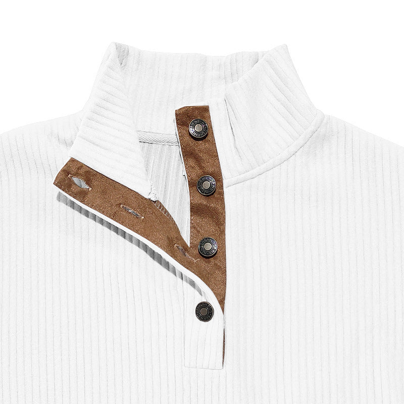 Men’s Ribbed Button Mock Neck Pullover
