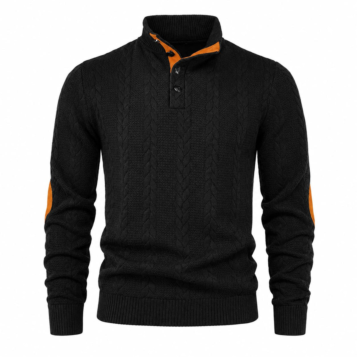 Men’s Cable Knit Button Mock Neck Sweater