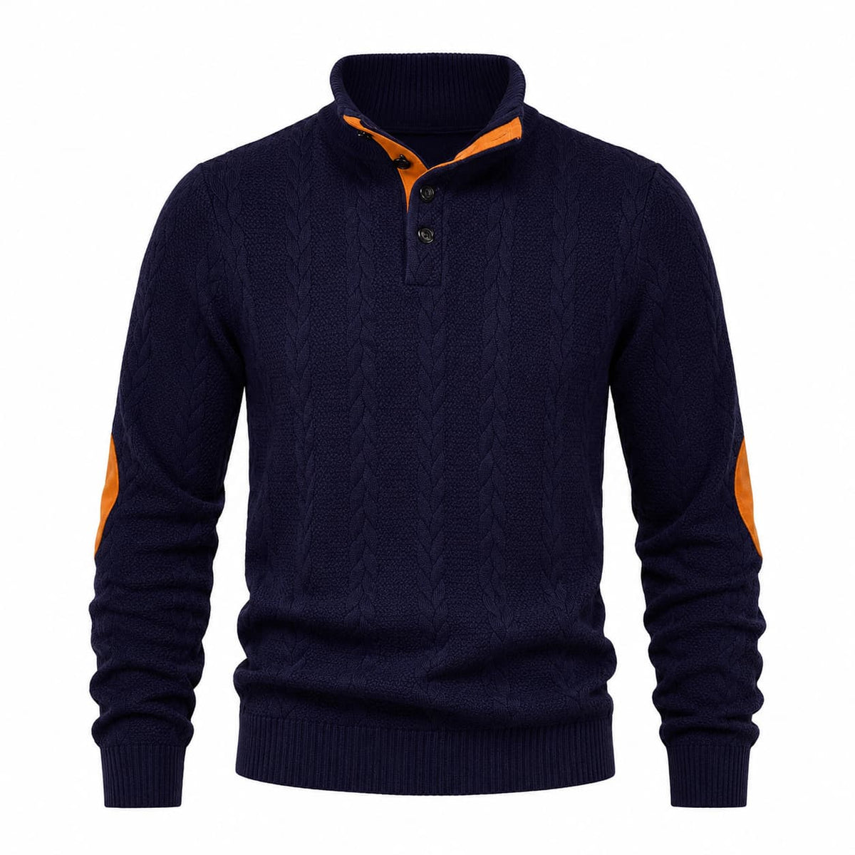 Men’s Cable Knit Button Mock Neck Sweater