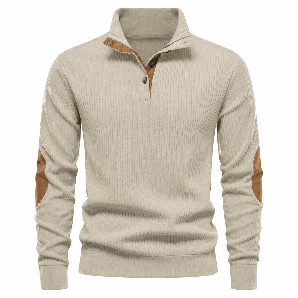 Men’s Ribbed Button Mock Neck Pullover