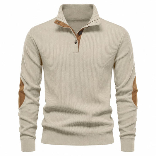 Men’s Ribbed Button Mock Neck Pullover
