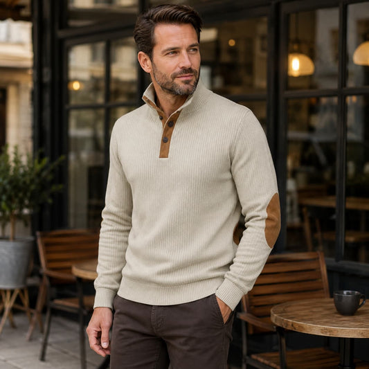 Men’s Ribbed Button Mock Neck Pullover