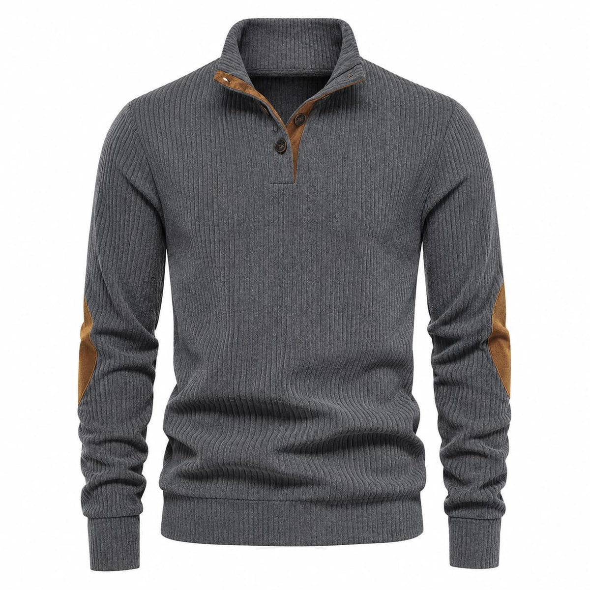 Men’s Ribbed Button Mock Neck Pullover