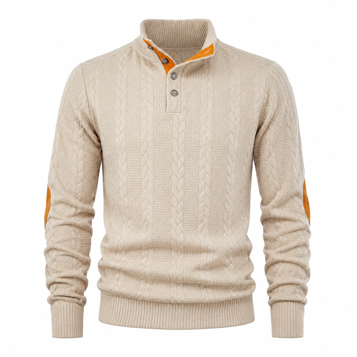 Men’s Cable Knit Button Mock Neck Sweater