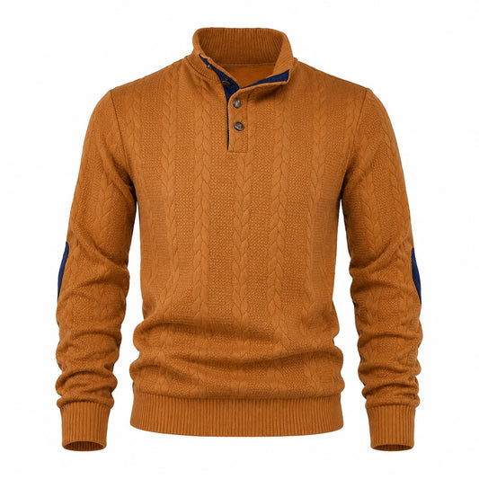 Men’s Cable Knit Button Mock Neck Sweater