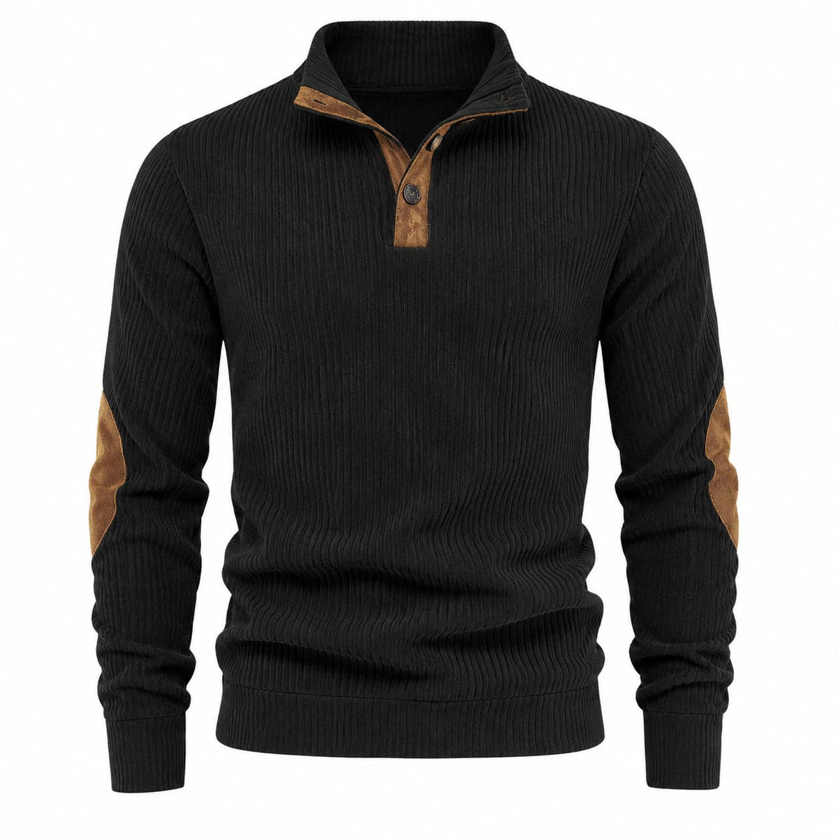 Men’s Ribbed Button Mock Neck Pullover