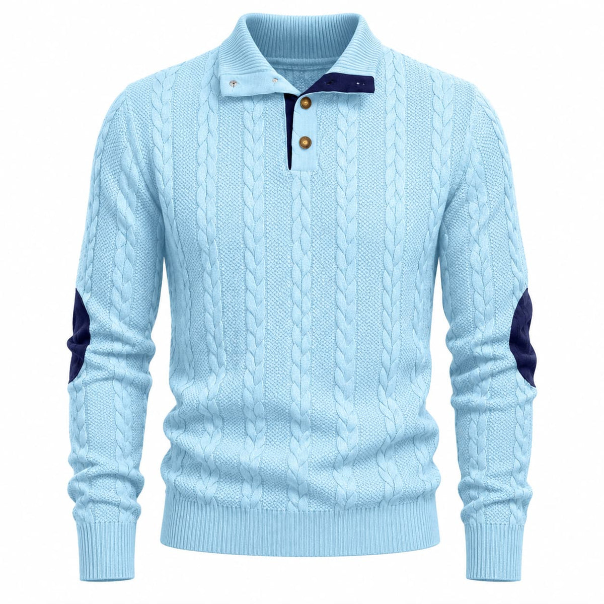 Men’s Cable Knit Button Mock Neck Sweater