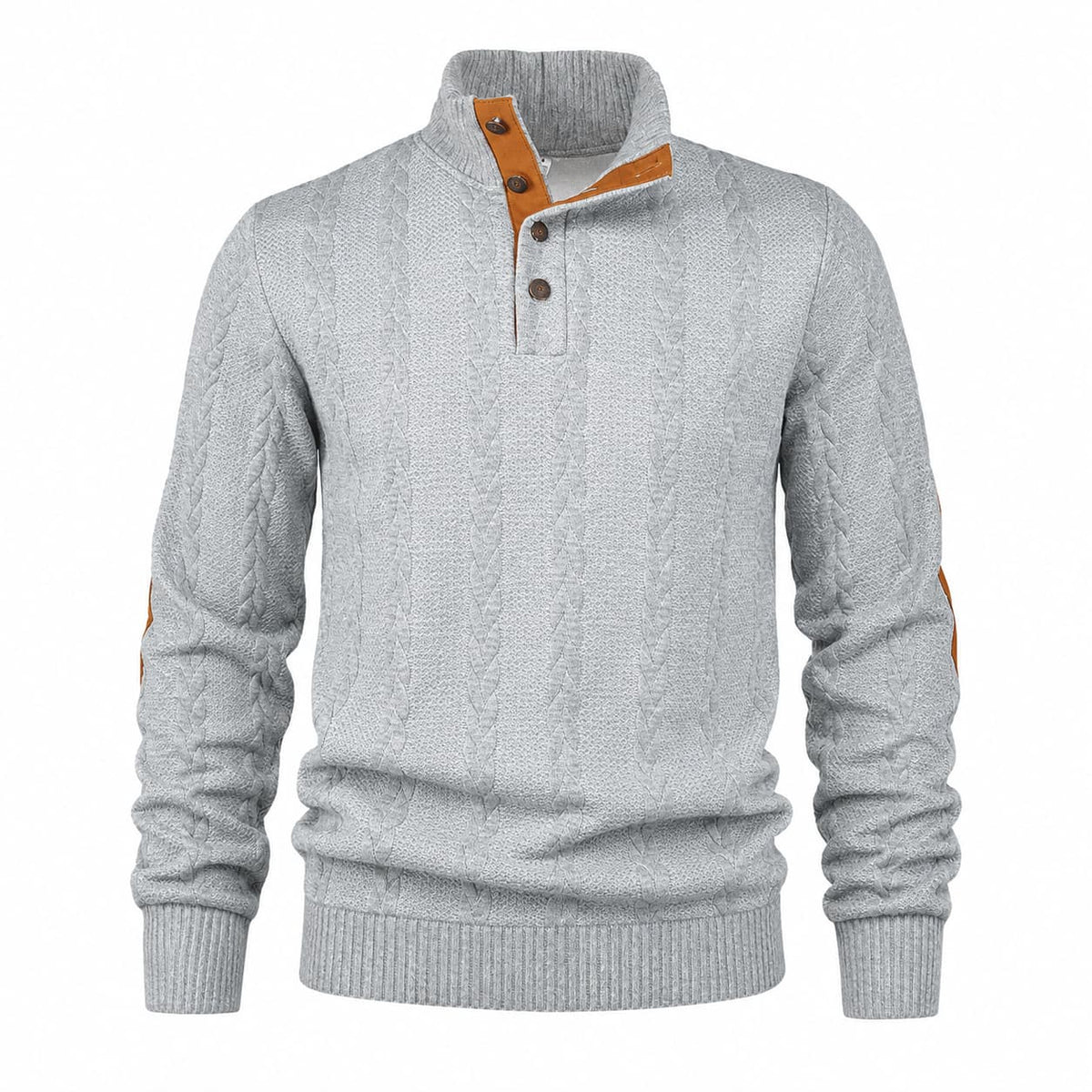 Men’s Cable Knit Button Mock Neck Sweater