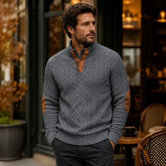 Men’s Textured Button Mock Neck Sweater
