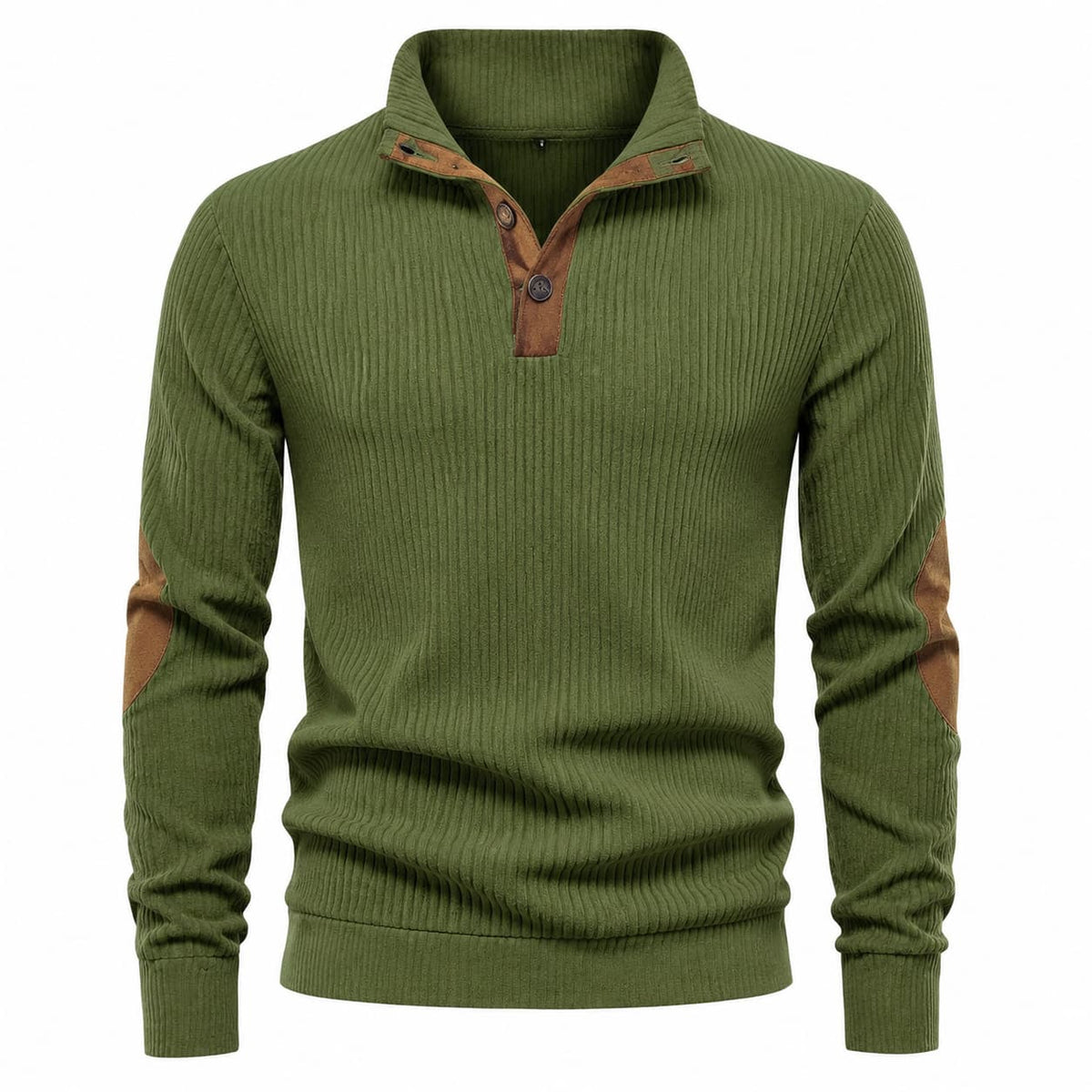 Men’s Ribbed Button Mock Neck Pullover