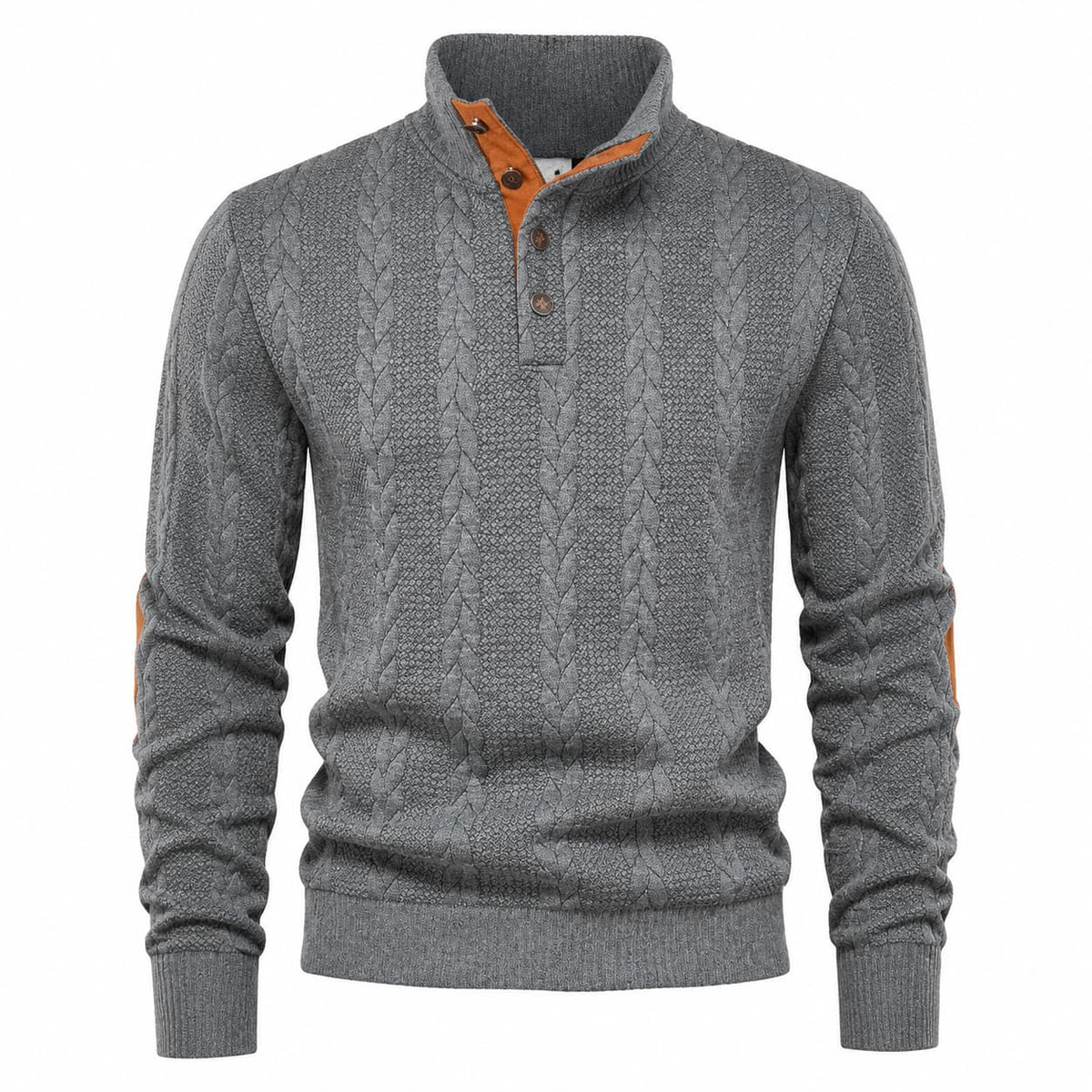 Men’s Cable Knit Button Mock Neck Sweater